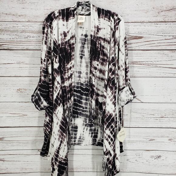 Knox Rose New Women's Black Tie Dye Roll Tab Sleeve Cardigan Size Medium - Picture 1 of 12